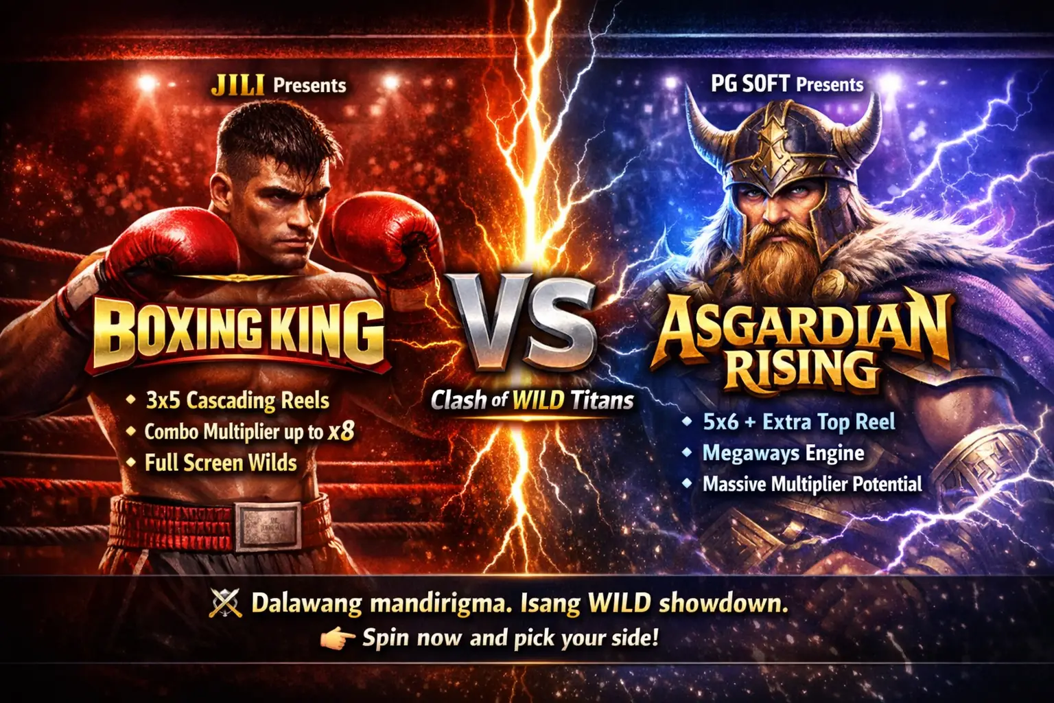JILI boxing king vs PG Soft Asgardian rising comparison