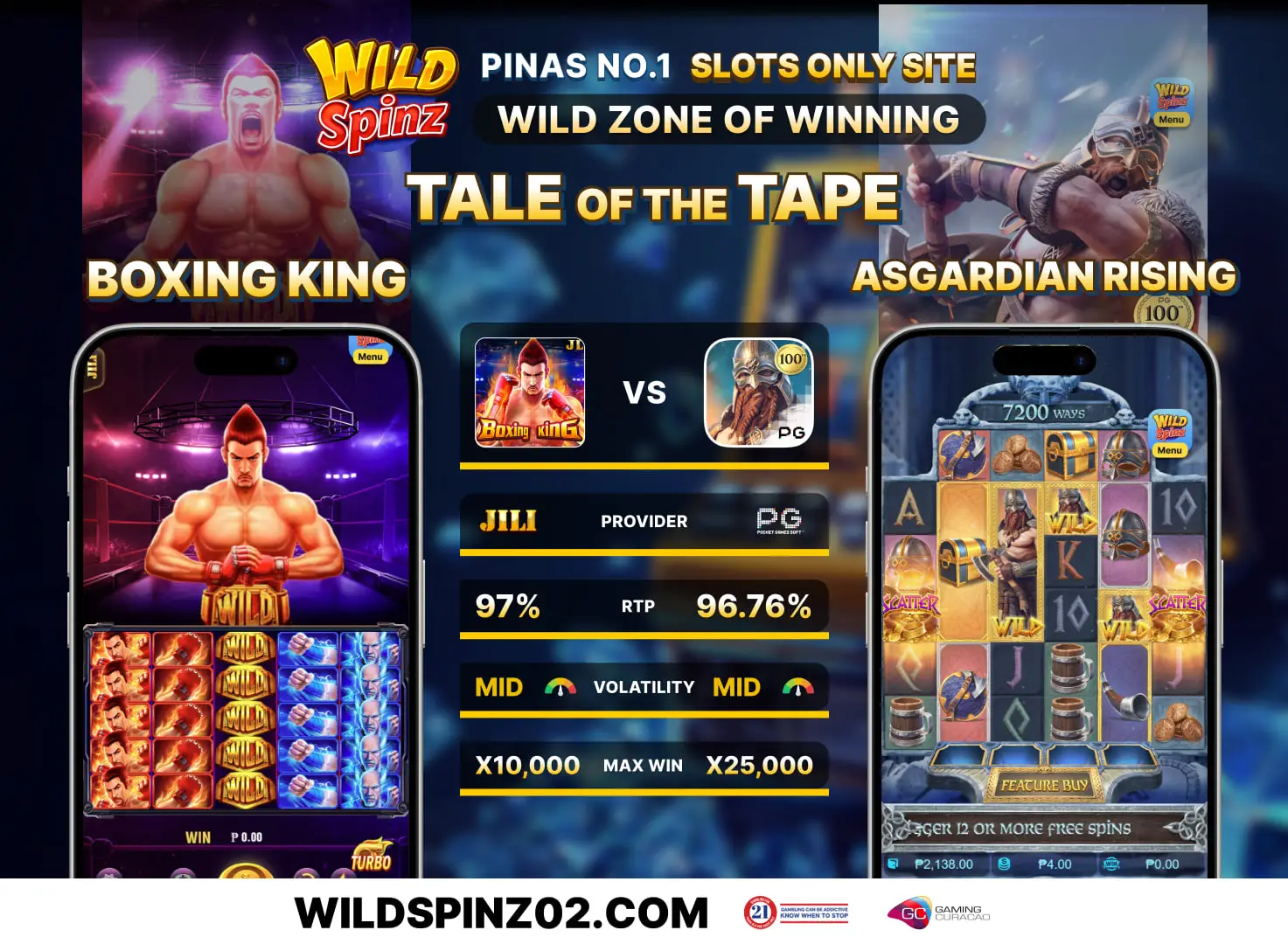 Game mechanices comparison between Boxing King by JILI vs Asgardian Rising by PG Soft